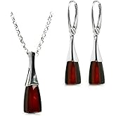 Ian and Valeri Co. Black Cherry Amber Sterling Silver Modern Set Leverback Earrings Necklace 18 Inches
