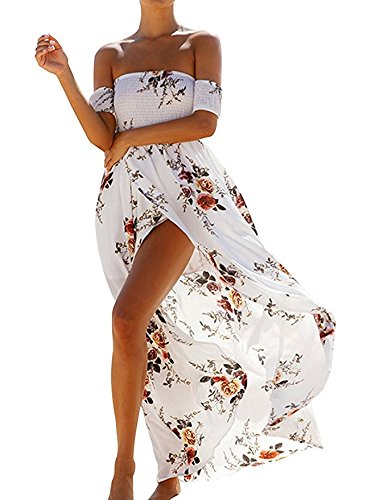 Women Boho Style Off Shoulder Beach Summer Long Dress (white, S)