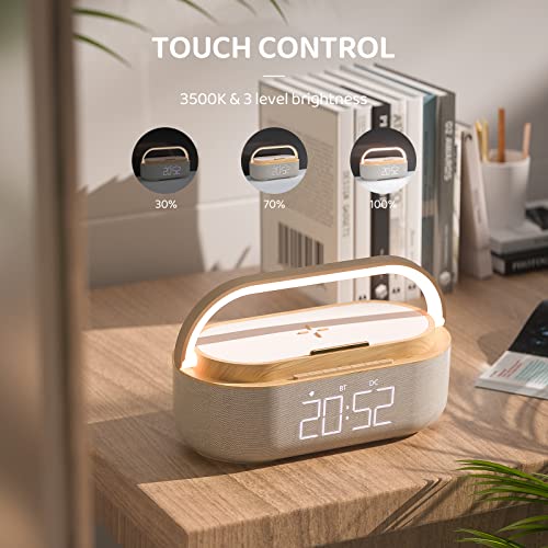 COLSUR Bluetooth Speaker with Digital Alarm Clock, Wireless Charger, FM Clock Radio, Adjustable