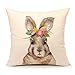 4TH Emotion Easter Bunny Pillow Cover Throw Cushion Case Spring Home Decoration Linen 18 x 18 Inch