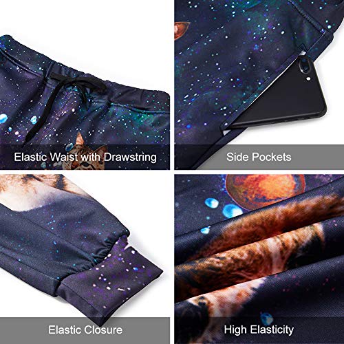 Belovecol Galaxy Cat Joggers Sweatpants for Mens Womens 3D Print Graphic Space Cat Active Sports Track Pants Gym Trousers M