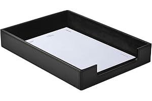 RHCSZ PU Leather Letter Tray - Load Documents Trays Front for Office Desktop Organizer - Desk Magazine, File, A4 Paper Holder - Paper Document File Holder (Black, A4-Tray)