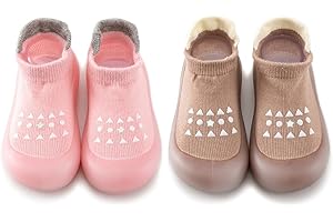 HOVELL Baby Non Slip Socks Shoes Toddler Girls Boys First Walking Shoes Infant Indoor Floor Slipper Sneakers 2 Pairs