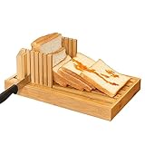 Bamboo Manual Adjustable Foldable Bread Machine Bread Slicer For Homemade Bread With Crumb Catcher Tray AND Eliminating The Generation Of Wood Chips By ISINO