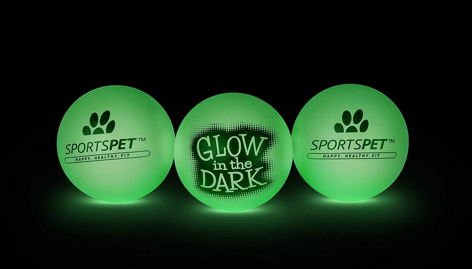 SPORTSPET High Bounce Natural Rubber Dog Balls Glow in the Dark 3 Pack (60mm)