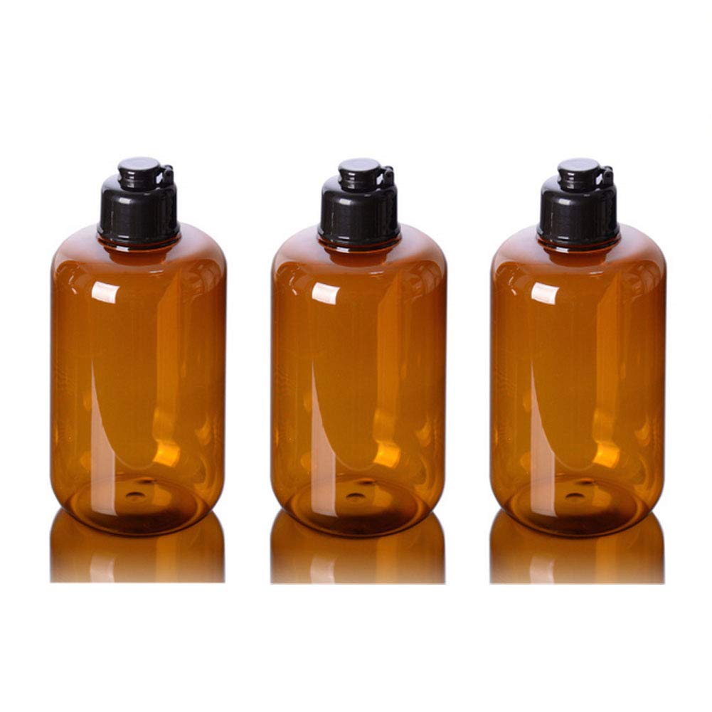 VASANA 3PCS 300ml/10oz Empty Refillable Amber Plastic Squeeze Bottles with Black Flip Cap Cosmetic Container Vial Pot Holder for Makeup Emollient Water Toner Lotion Shampoo Shower Gel Toiletries