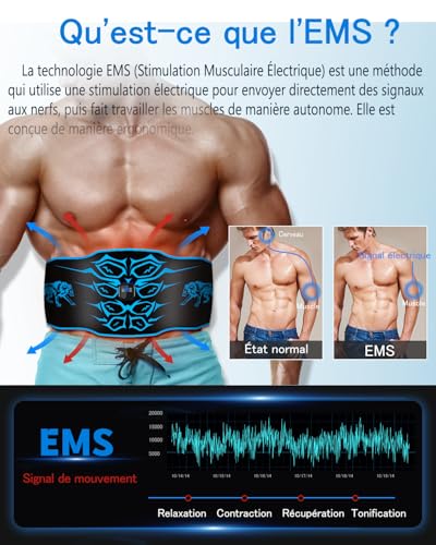 Electric Muscle Stimulator – Washable Electrostimulation Abdominal Belt, 8 Modes, 30 Levels, Rechargeable Portable Fitness Device, Suitable for Home, Office, Men and Women