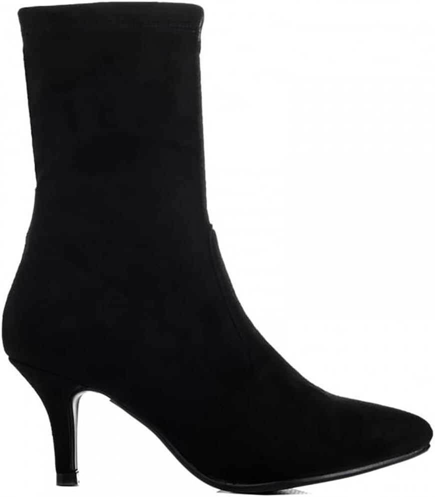 Shoe Closet Ladies Black Sock Stretch Kitten Heel Ankle Boots