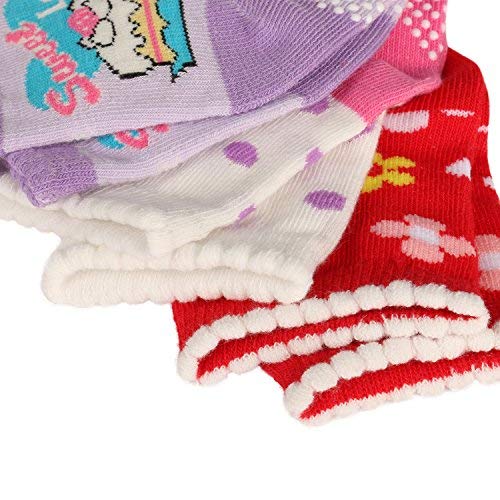 Assorted Non Skid Ankle Cotton Socks Baby Walker Girls Toddler Anti Slip Crew Socks with Grip for 12-36 Month Baby - Thumbnail 6