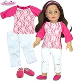 Sophia's Doll Clothes Pink and White 3 Piece Set of 15 Inch Baby Doll Clothing | Fits American Girl Bitty Baby Dolls & More! Pink Lace Shirt, Ripped Jeans and Espadrilles 15