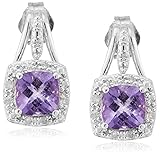 Sterling Silver Cushion Amethyst and Diamond Earrings