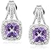 Sterling Silver Cushion Amethyst and Diamond Earrings