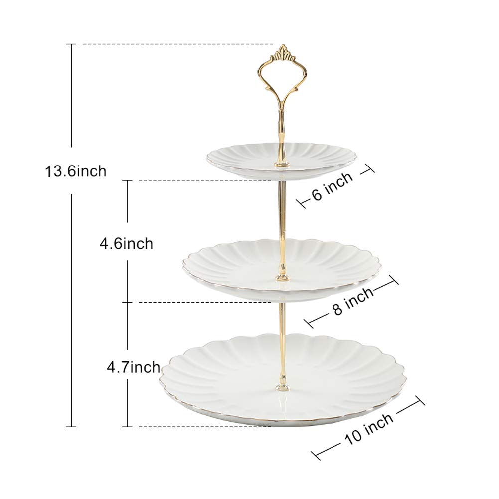 Sweejar 3 Tier Ceramic Cake Stand Wedding, Dessert Cupcake Stand for Tea Party Serving Platter (White)