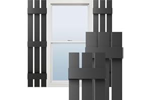 Ekena Millwork Lifetime Vinyl LS3S12X06300BL Standard Three Board Spaced, Board-n-Batten Vinyl Shutters, w/Installation Shutter-Lok's & Matching Screws (Per Pair), 12"W x 63"H, Black