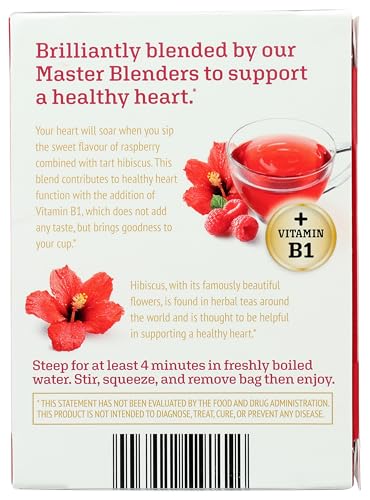TWININGS, SUPERBLENDS, HEARTEA WITH VITAMIN B1, RASPBERRY, HIBISCUS HERBAL TEA, CAFFEINE FREE, 16 TEA BAGS, 1.12 OZ (32 G)