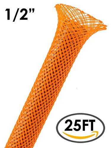 1/2" PET Expandable Braided Sleeving - 25Ft (Orange)