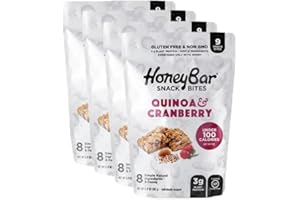 HoneyBar Snack Bites | Certified Gluten Free | Non-GMO | Vegetarian | 4 pouches of mini bars (Quinoa & Cranberry, Pack of 4)