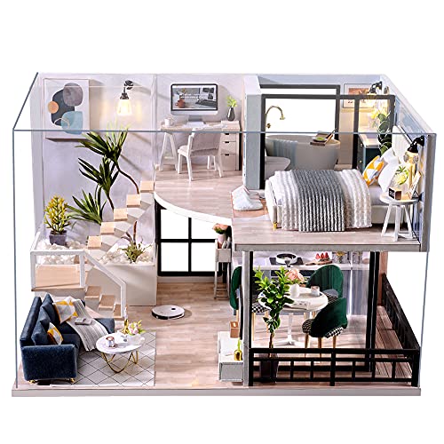 CuteBee DIY木製ドールハウス、居心地の良い時間、ミニチュア、ミニチュアハウス、ミニチュア キット、ミニチュアコレクション、インテリア、防塵カバー付き（L32C）