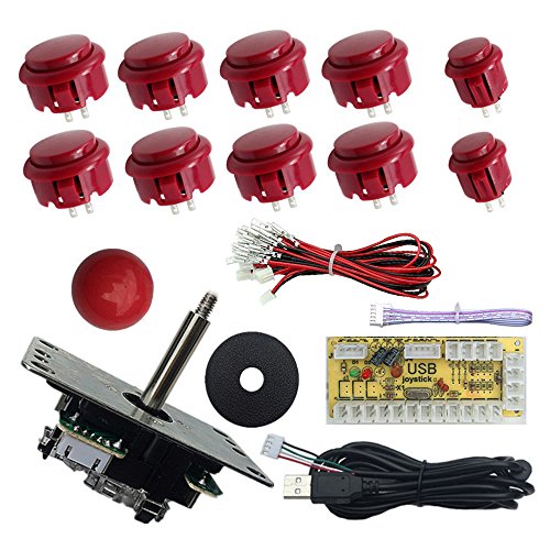FOME Arcade DIY Parts, Arcade Buttons Kit Game Buttons Kit USB Encoder 2 Sets USB Computer Control Board Wire 2 x 5Pin Joysticks 4x24mm Push Button 16x30mm Buttons For Arcade Games DIY Kits