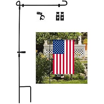 Garden Flag Stand, Premium Garden Flag Pole Holder Metal Powder-Coated Weather-Proof Paint with one Tiger Clip and two Spring Stoppers without flag