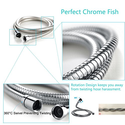 TRIPHIL Kink-free Shower Hoses Extra-long for Handheld Showerhead Hose Replacement Ultra-flexible Metal Shower Tube Extension Anti-twist 2 Brass Connectors Stainless Steel Sleeve Chrome 118 Inches