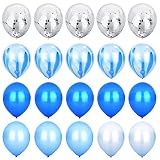 Blue & Silver Confetti Balloons Agate Marble Stripe Assorted Colors Party Balloon [12 Inch, Pack of 20] Metallic Latex Balloons for Baby Shower Birthday Wedding NYE Party Decoration Supply - Blue Set