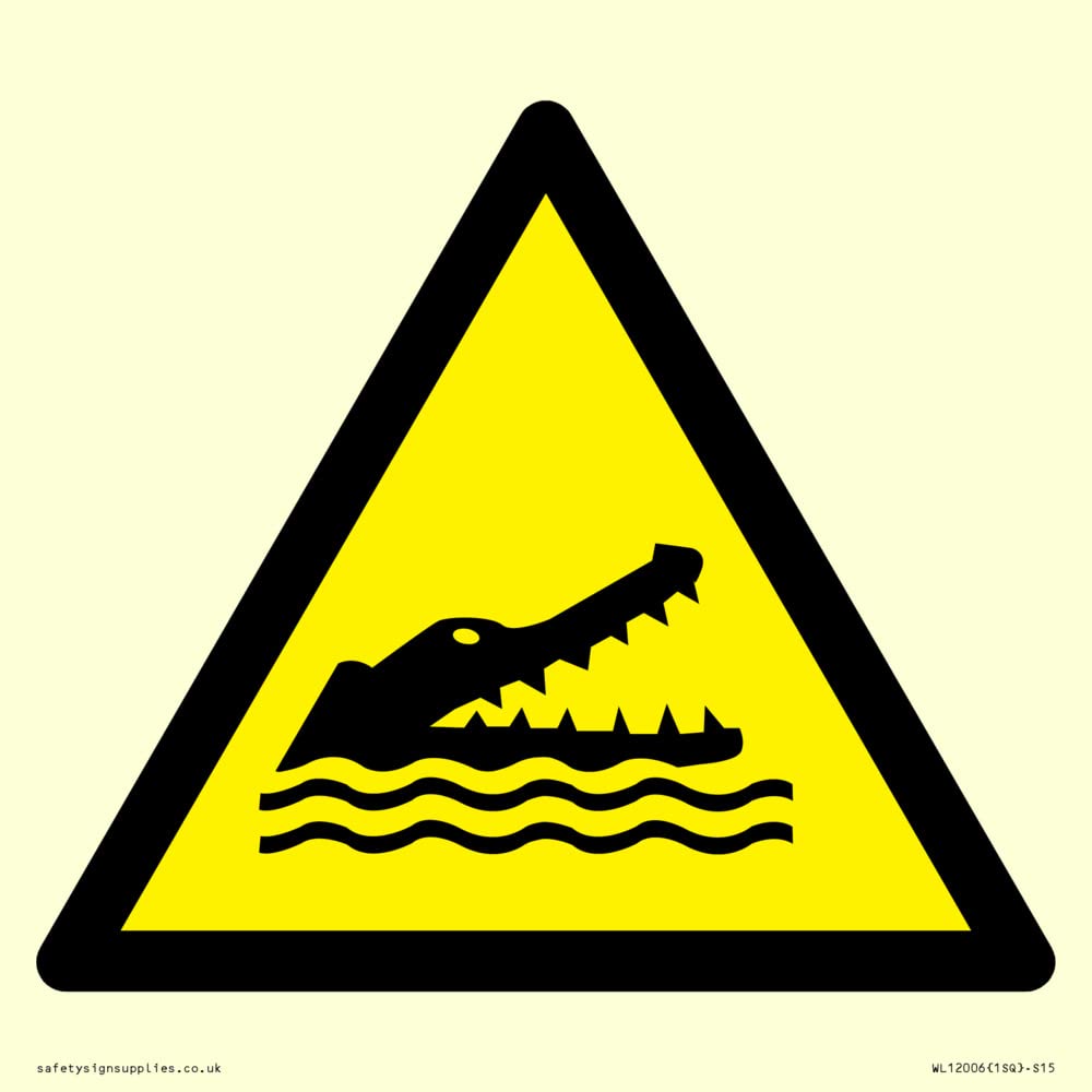 W067 Warning: Crocodiles, alligators or caymans Sign - 150x150mm - S15