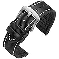 watchdives Nylon Rubber Bottom Watch Straps Canvas Men Watch Band Breathable Waterproof Replacement Bands 20mm 22mm (20mm, Black White)