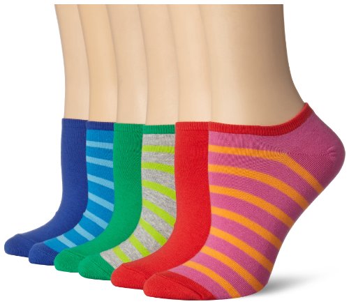 Hue Women's Cotton Liner No-Show Sock 6-pack, Stripes, One Size