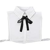 Chiffon Fake Collar Half Shirt Fake Collar Detachable Dickey Collars with Black Bow Tie for Women Girls