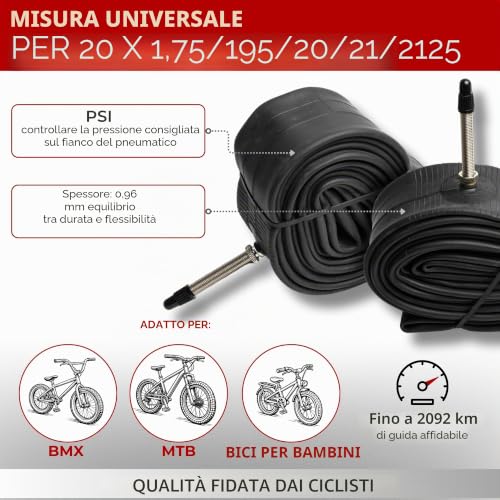 Fincci 20 BMX Inner Tubes - Pair of Inner Tubes Road Bike 20 x 1.75 x 1.95 x 2.1 Inch for BMX, Road Bike, Hybrid Bicycles - Presta Inner Valve 48mm - Pack of 2