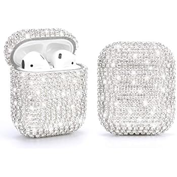 Gdrtwwh Diamond Airpods Case Cover Protective Airpods Charging Cases Hard Carrying Case Accessories for Apple Airpods 2 & 1 (Silver)