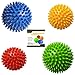Pack of 4 Spiky Massage Balls, 2 of 7.5cm & 2 of 9cm, Stress Reflexology, Muscle Therapy, Porcupine Sensory Ball Set