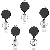 AIWOQI 5 Pack Black Retractable Badge Reels for Lanyards,Nurses,Badge Holder,Reel Retractable with Metal Ring, with Clip