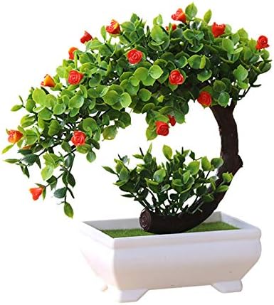 BIGIBOBA Artificial Plants Large Bonsai Potted Plants Evergreen Tree Olive Tree Home Bonsai Ornaments, Living Room Balcony Decoration, 26cm*16cm, Plastic Plants (A-4)