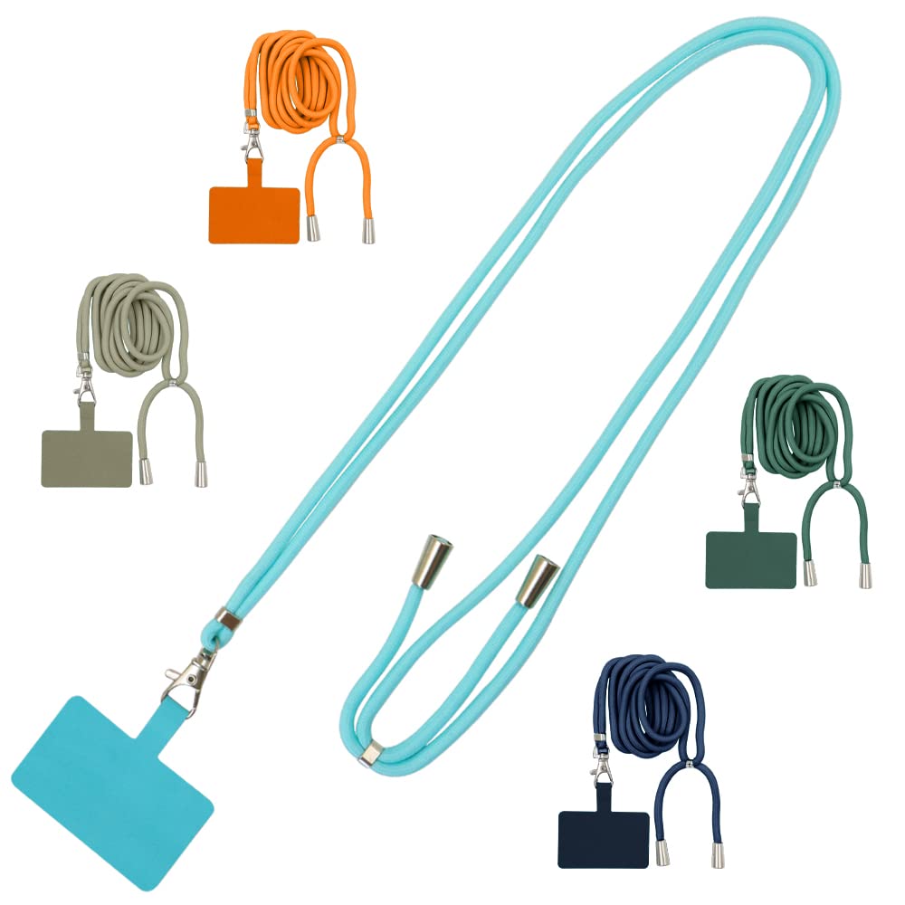 N A 5 Pieces Cell Phone Lanyard, Adjustable Detachable Nylon Phone Neck Strap with Phone Patches, Universal Phone Lanyard for Around the Neck (sky blue, sapphire blue, dark green, orange, gray)