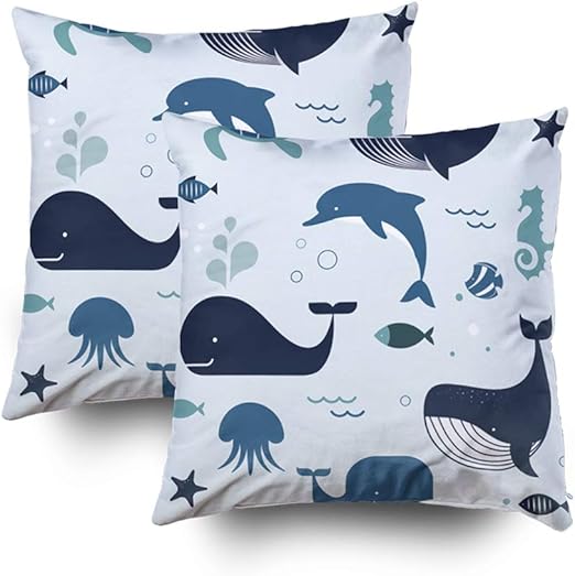 Amazon Com Musesh Sofa Zip Pillow Covers Sea Life Whales Dolphins Illustrations Banner And Poster Design For Sofa Home Decorative Pillowcase 18x18 Set Of 2 Pillow Covers Home Kitchen