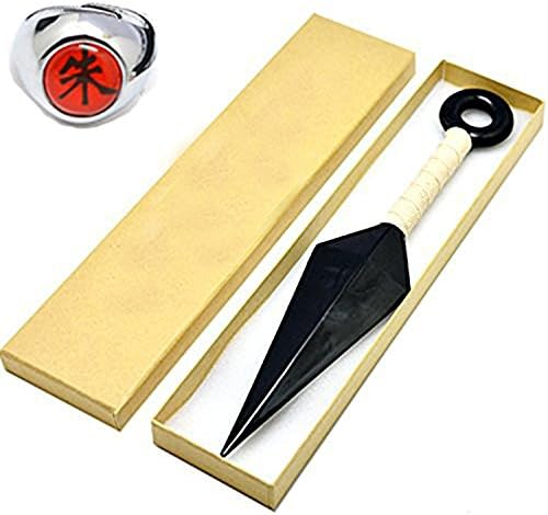 2 Pcs Naruto Kunai knives and Uchiha Itachi SHU ring Plastic Toy For Anime Cosplay（White）