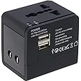 Lewis N. Clark Global Wall Adapter + Portable Charger with Dual USB Ports for Standard + Recessed Outlets (over 175 countries) for Cell Phones, Tablets, Laptops, Black