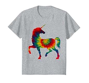Amazon.com: Kids Tie Dye Unicorn Shirt | Colorful Tye Dye Horse Horn T-Shirt 12 Heather Grey ...