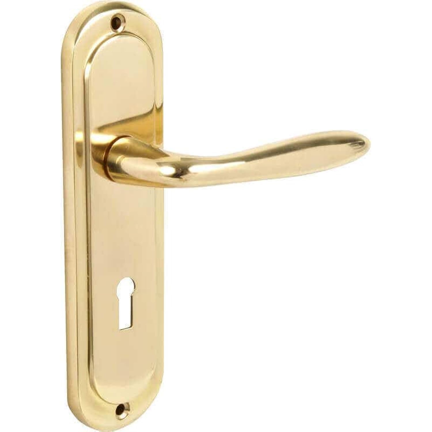 Designer Levers - Mocho Round Plate Lever Door Handle - 1 Pair - Polished Brass - Locking Door Handle - 189 x 49mm - Interior Use