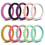 Silicone Wedding Ring for Women,10-Packs Thin and Stackable Braided Rubber Wedding Bands,Affordable,Fashion,Colorful,Comfortable fit,Skin Safe