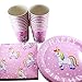 Unicorn Party Supplies Set (Serves 20 | 60 Pieces) with Paper Plates, Napkins & Cups - Super Cute Pink Rainbow Unicorn Design - Perfect for Girls Birthday Party