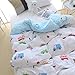 J-pinno Boys Girls Cartoon Duvet Cover + Pillowcase Set, Zipper Closure, 100% Cotton for Kids Crib Toddler Bedding Decoration Gift (Blue)