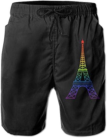 GQOP Rainbow Eiffel Tower Men's Swim Trunks Board Short Beach Shorts