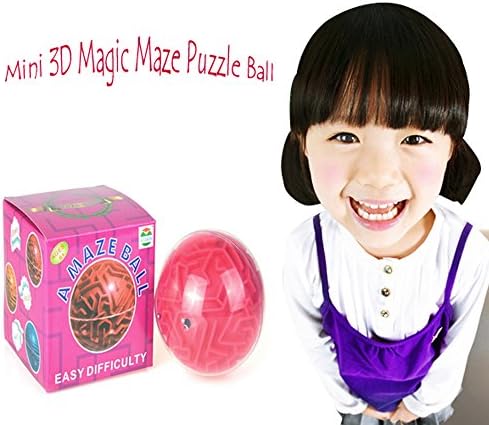 Puzzle Balls Magic Maze MINI 3D Bulk Labyrinth Toys brain teaser game sphere Cube Game Globe Learning Education Toys Gifts for Kids Boys Girls Adults Holiday Birthday Party Xma (Puzzle balls-easy red)