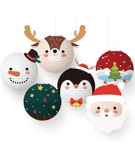 Christmas Hot Air Balloon Paper Lanterns - Set Of 7 Reusable 12-inch Party Decorations
