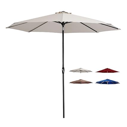 Grey 8 Ribs Blissun 9 Outdoor Market Patio Umbrella With Auto Tilt And Crank Umbrellas Shade Umbrellas