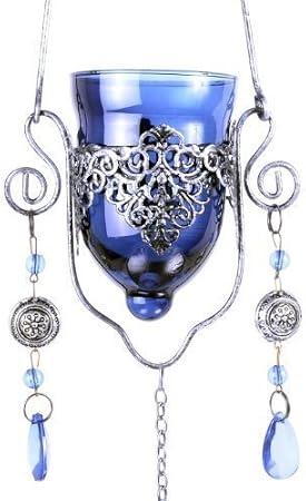 Hanging Coloured Blue Glass Tealight Holder For Home Or Garden Amazon Co Uk Kitchen Home