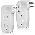 oviitech 3 Way Outlet Vertical Wall Tap Splitter Adapter with 3 Prong Plug for Behind Furniture, Hard Plastic,UL Listed,2PK…